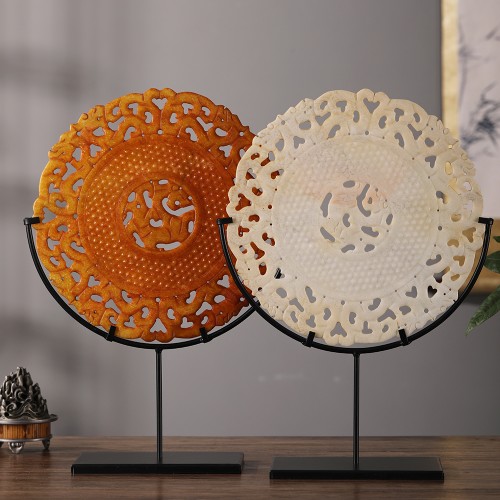 carved natural color marble bi disc 