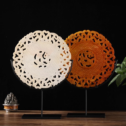 carved natural color marble bi disc